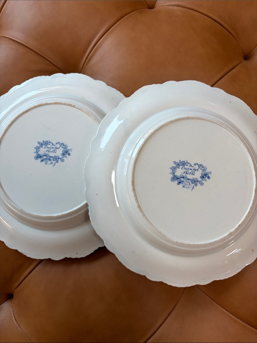 Blue Floral Scalloped Ceramic Dinner Plates - Set of 2 - Picture 2 of 6